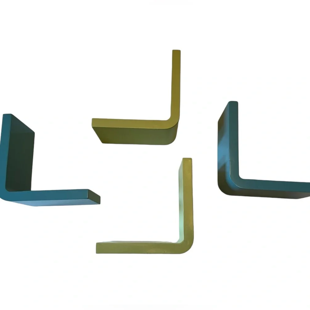VTG Mod 4 Pc L-Shaped Wall Book Trinket Shelf Lot Lime Green & Aqua Blue
